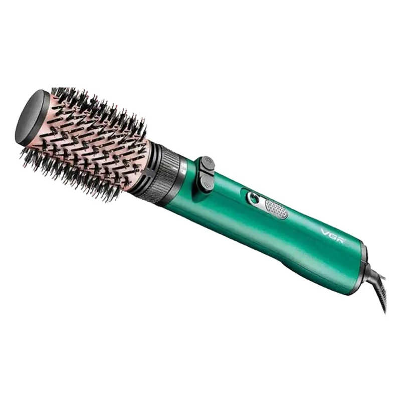 سشوار برس‌دار چرخشی 1200 وات وی جی ار مدل v-498، موتور DC، وزن 500 گرم، دارای سری برس‌دار گرد باریک، سری برس‌دار گرد پهن با ویژگی صاف‌کنندگی، حجم‌دهندگی، با قابلیت باد سرد، فناوری تولید یون