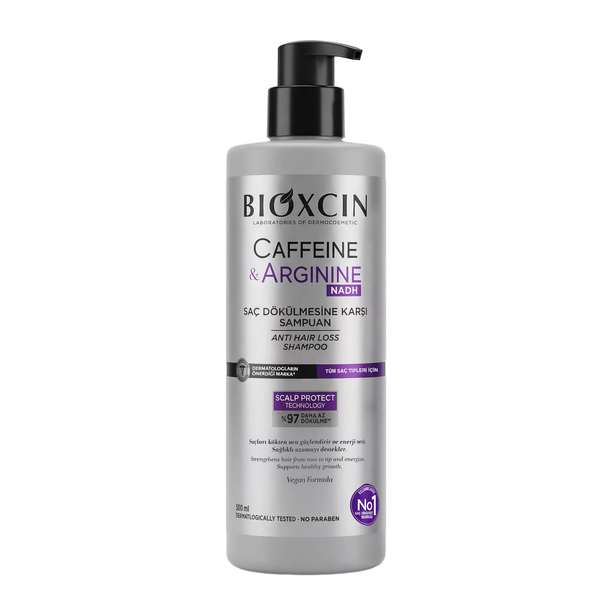 شامپو پمپی بیوکسین BIOXCIN ضد ریزش و محرک رشد مو حاوی CAFFEINE و ARGININE حجم 500 میل