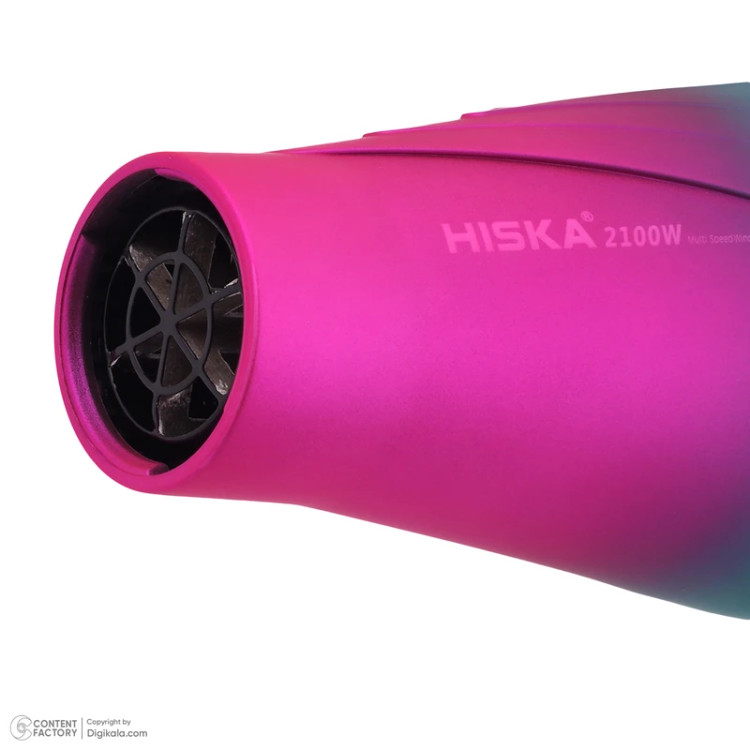 سشوار حرفهای هیسکا مدل H5252 گارانتی دار با موتور AC پرقدرت 2100 وات، تنظیم دما و سرعت در سه حالت، تکنولوژی آیونیک، دکمه باد سرد، سری حجمدهنده و کابل 3 متری